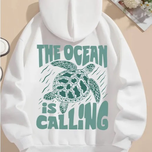 Moletom feminino canguru blusa de frio com capuz algodão Casaco agasalho the ocean