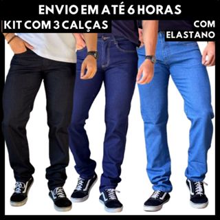 Kit 3 Calça Jeans Masculina Elastano Reta Lycra Promoção Trabalho Serviço Casual Básica em Oferta na Shopee