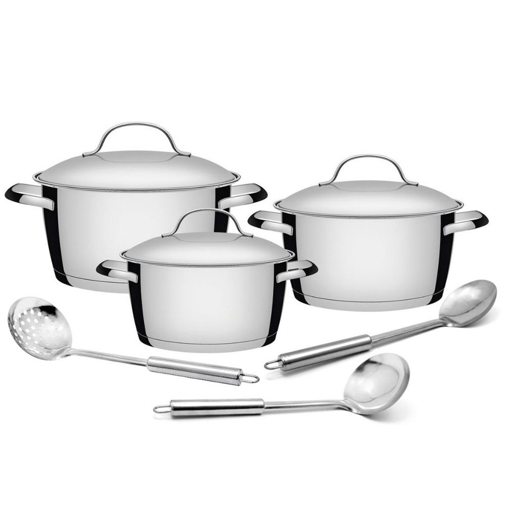 Jogo de Caçarolas Tramontina Allegra com Indução com Jogo de Utensílios em Aço Inox - 6 Peças em Oferta na Shopee