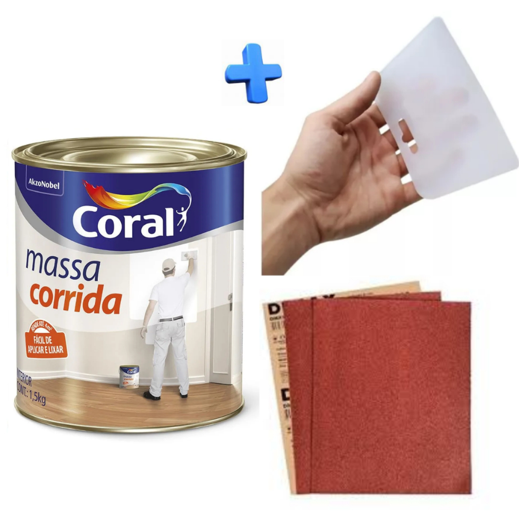 Massa Corrida Coral Pva 1,5 kg 1/4 900 ml Parede Fácil Aplicação 1 Lixa 3M 180 e 1 Espátula em Oferta na Shopee