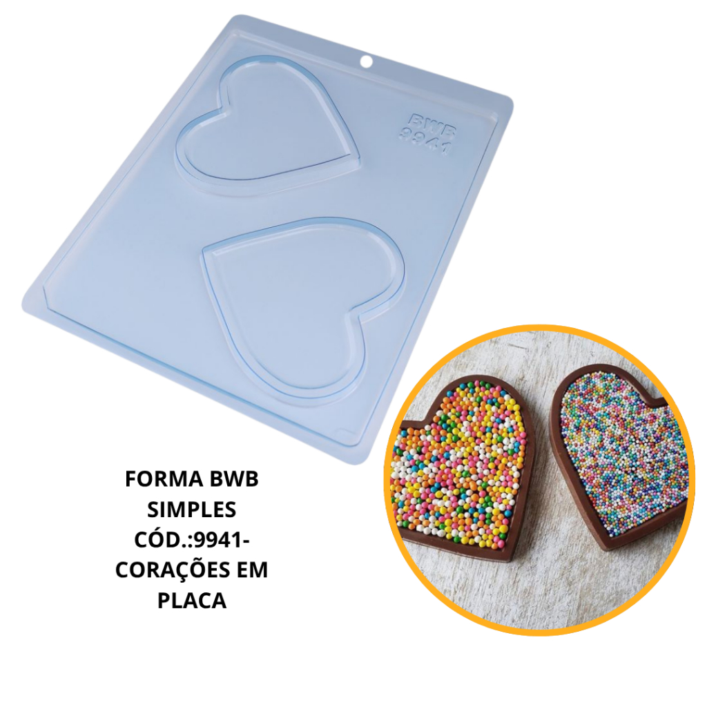 FORMA SIMPLES CORAÇÃO EM PLACA CÓD.:9941 - (M8) EM ACETATO BWB PARA BOMBOM, DOCES DE CHOCOLATE E CONFEITARIA. em Oferta na Shopee