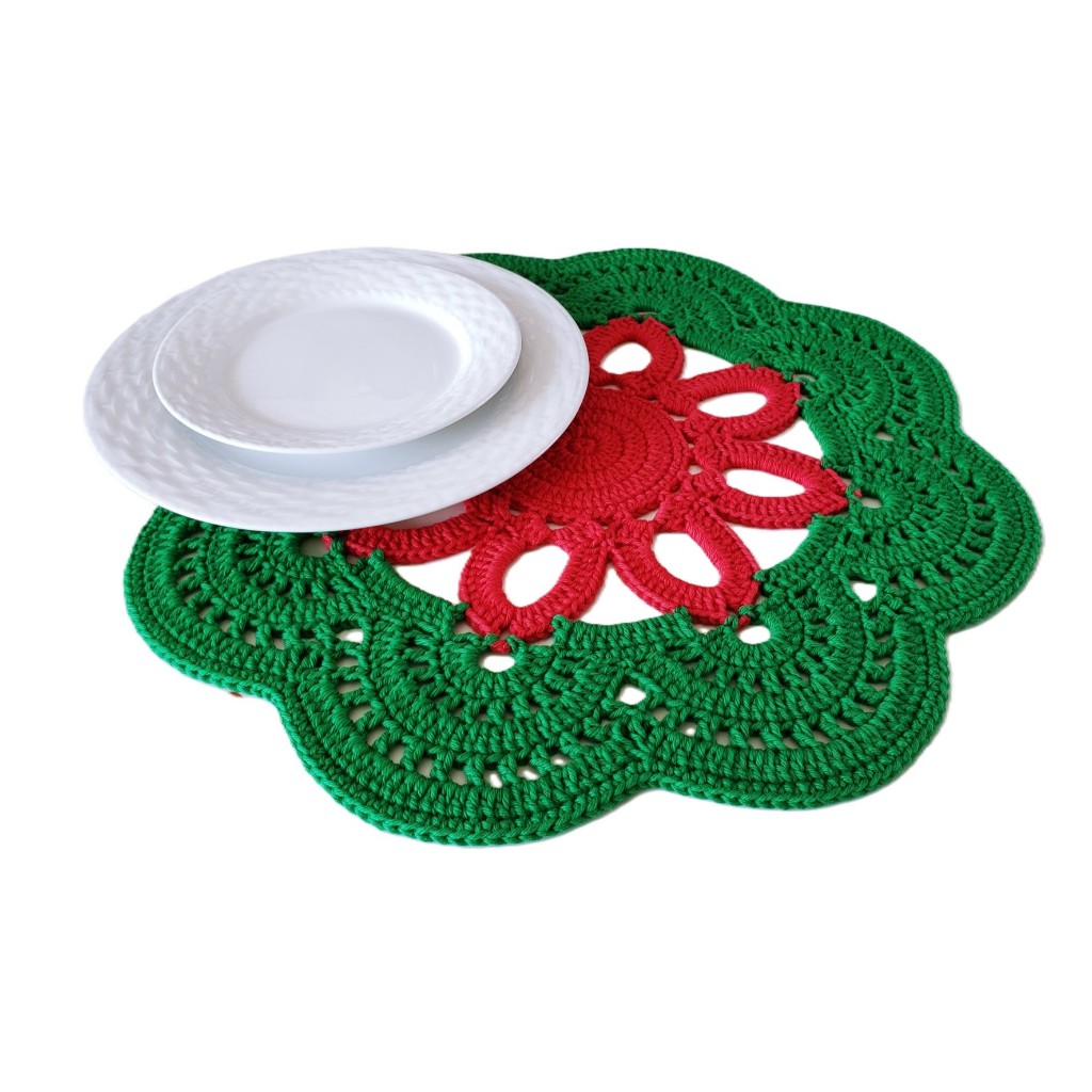 Toalha Centro de Mesa Flor em Crochê Crochet Decoração Cozinha Moda Natal Natalino Sousplat Suplat