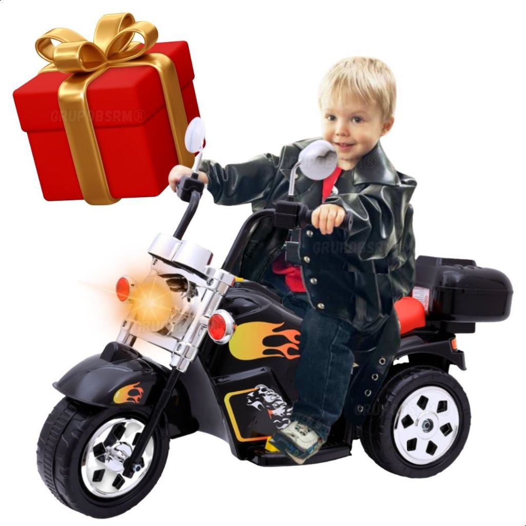 Mini Moto Motoca Elétrica Infantil Com Luz Som Baú Marcha Ré Motinha Harley Presente Natal Criança