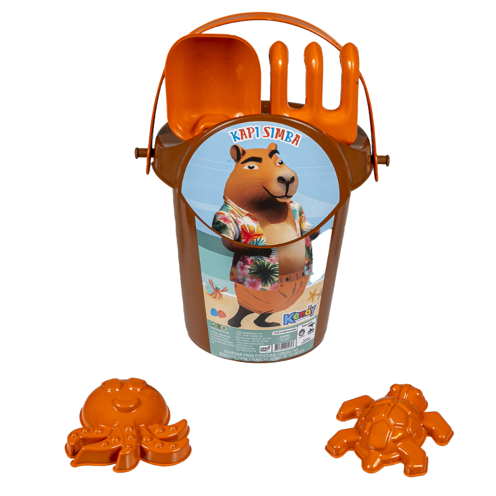 Balde de Praia Capivara Kapi Simba - Brinquedo Baldinho Praia  - 4 Peças Coloridas - QUEEN SHOP