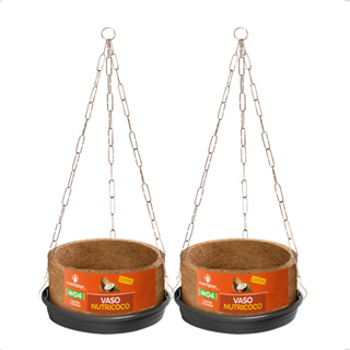 2 Vasos Suporte Prato Suspenso Completo Grande N4 04 N04 Samambaia Nutriplan Fibra Coco estilo Xaxim em Oferta na Shopee