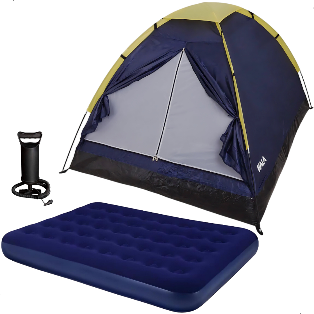 Kit Barraca Acampamento 4 Lugares Com Colchão Inflável E Inflador Prático e Leve Camping Praia Quintal Lazer Com Família