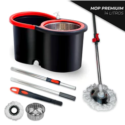 Mop Giratorio Cabo Inox limpeza Cesto Em Inox 14 Lt -Balde Esfregão 360 Universal Original Oliver Home