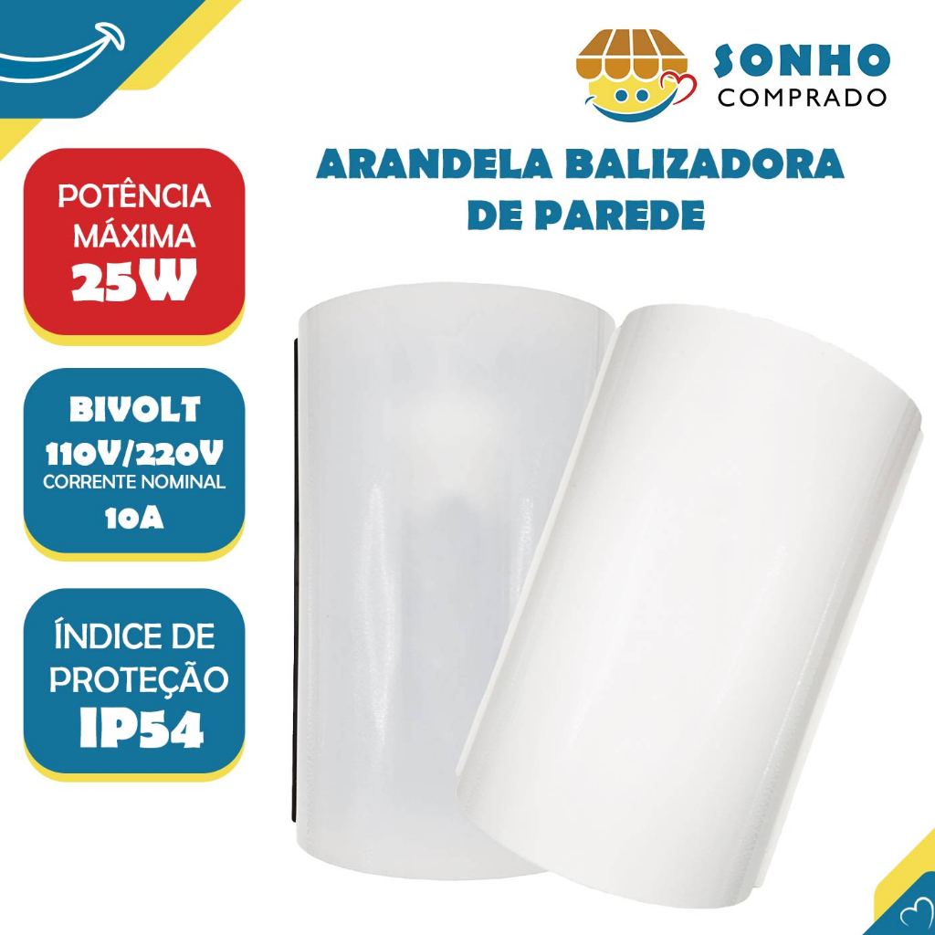 Arandela Lente Leitosa e Arandela balizadora de parede preta e branca fosca 25W PP InterNEED