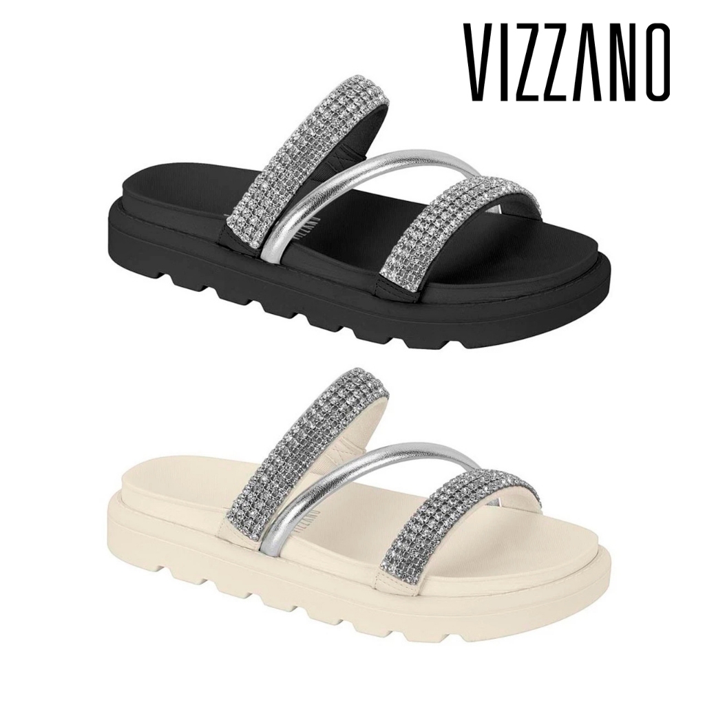 Sandália Papete Feminina Vizzano Tiras Brilho Strass Flatform Tratorado Confortável Original