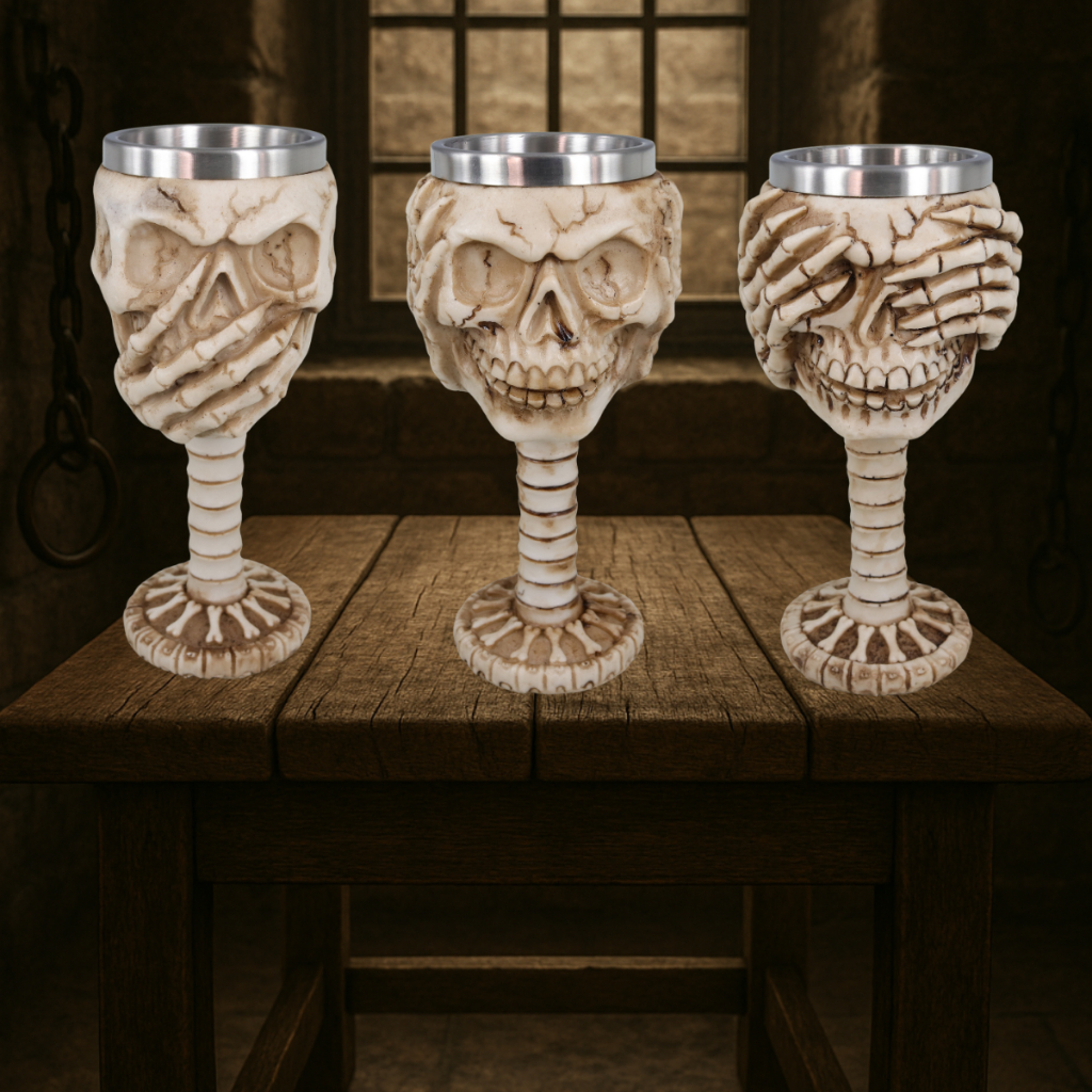 Taça 3d Caveira Esqueleto Medieval Caneca Cálice Cego, Surdo E Mudo Presente Decorativo Resina 175ml