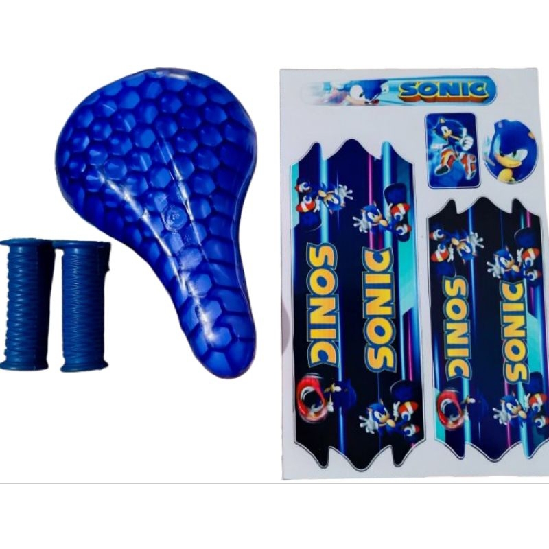 Kit Bike infantil Sonic Banco Selim Sela KALF Manoplas Adesivo para aro 16 aro20