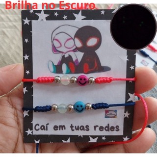 Kit Conjunto 2 Pulsieras Homem Aranha e Gwen Brilha no Escuro Casal Adorável  Cartoon  Miles e Gwen Multiverso