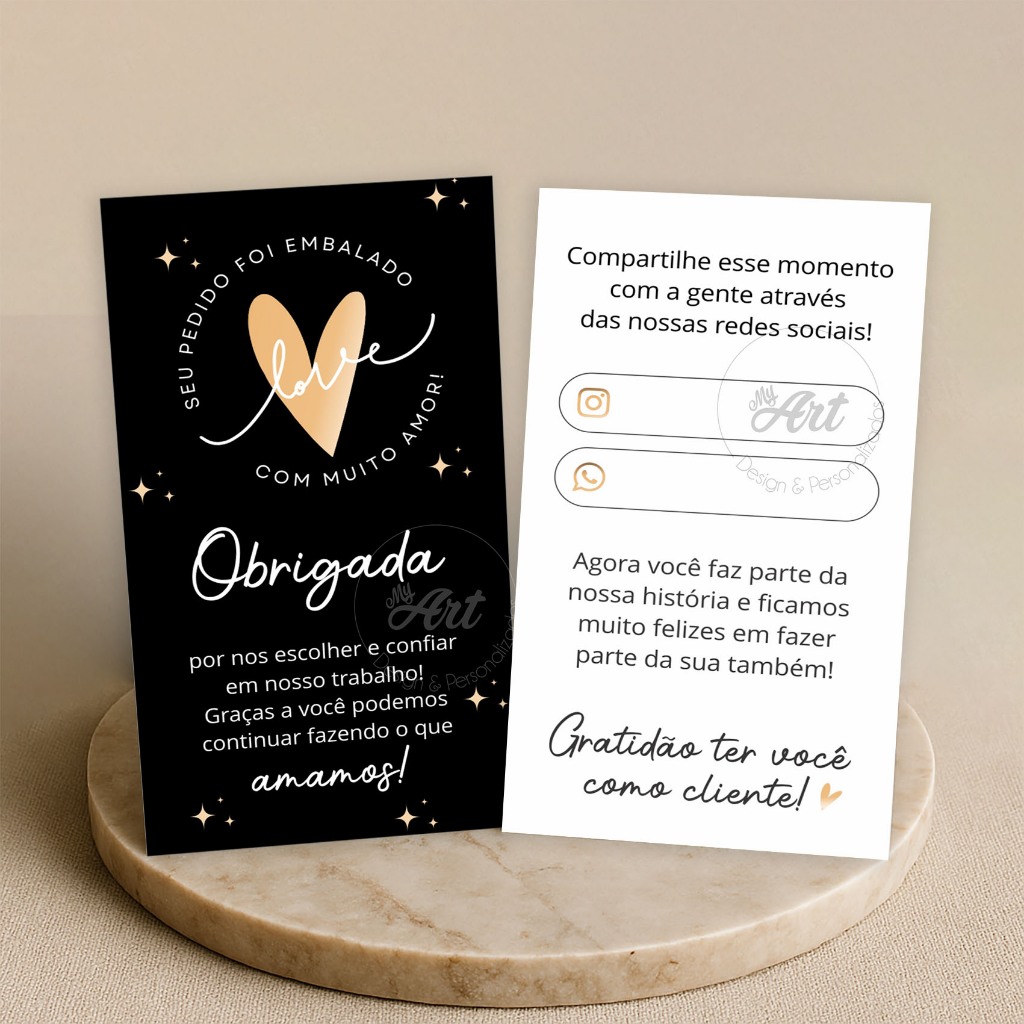 Cartão agradecimento ao cliente obrigada pela compra preto e dourado em Oferta na Shopee