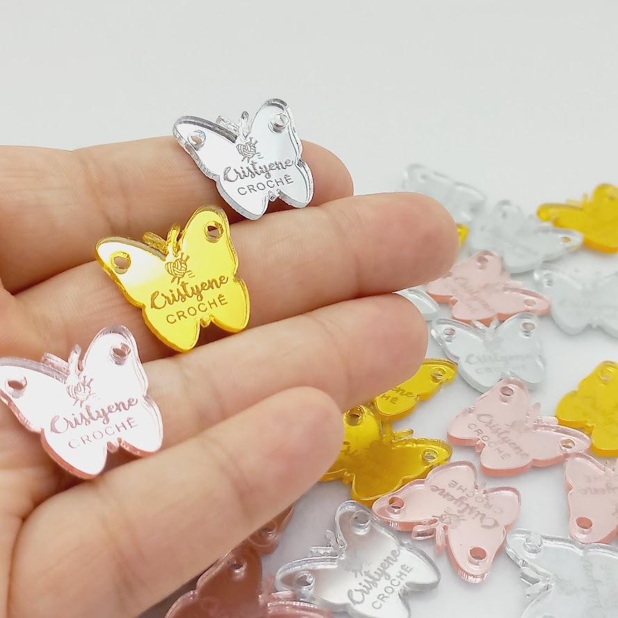 Tag acrilica formato Borboleta 2x1,6cm - LEIA A DESCRIÇÃO