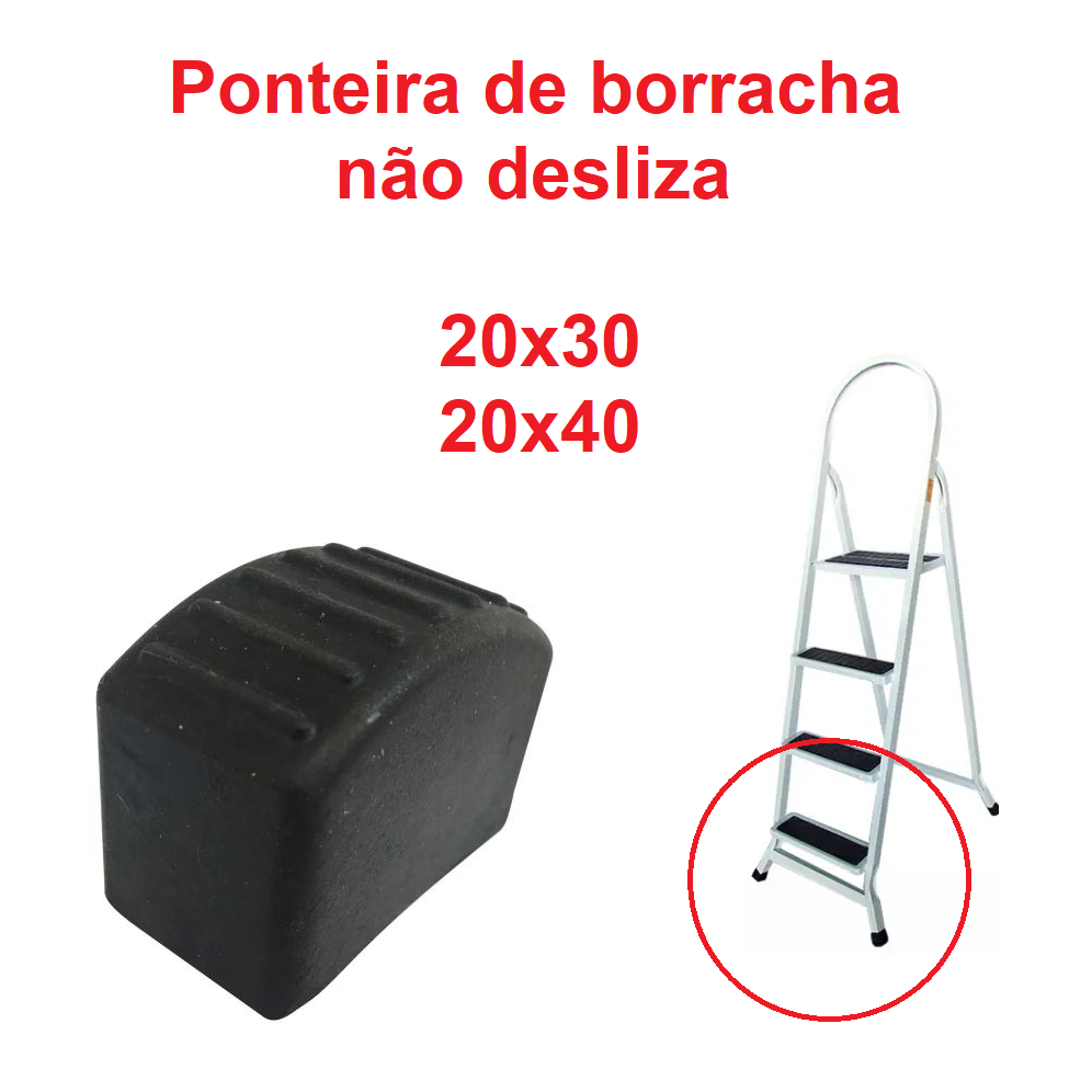 kit Ponteira borracha para pé escada antiderrapante 20x30 20x40 externa | tubo metalon 30x20 40x20