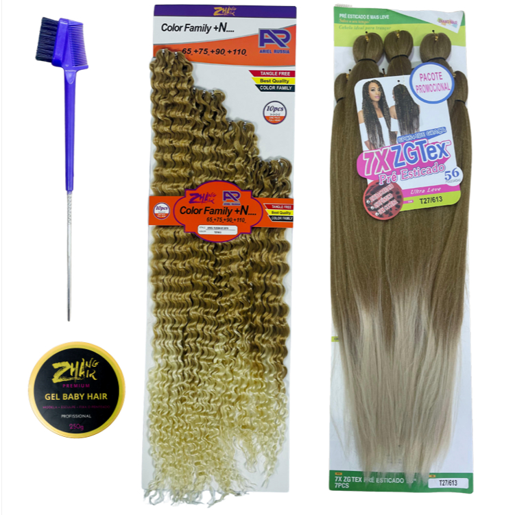 KIT ARIEL RUSSIA + ZG TEX 7X +POMADA GE BABY HAIR +PENTE BABY HAIR