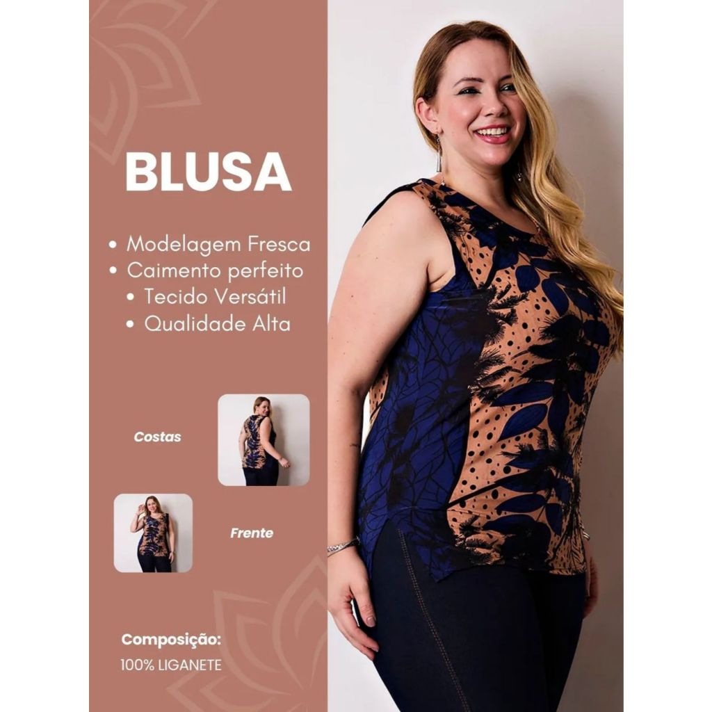 Blusa Regata Estampada Liganete Confortável Casual Estampa Sortida Verão