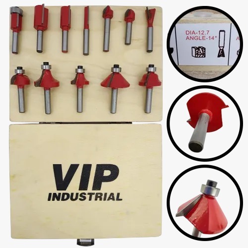 Fresas para Tupia 1/4 Polegada 12 Peças – Kit Profissional Marcenaria com Estojo Vip