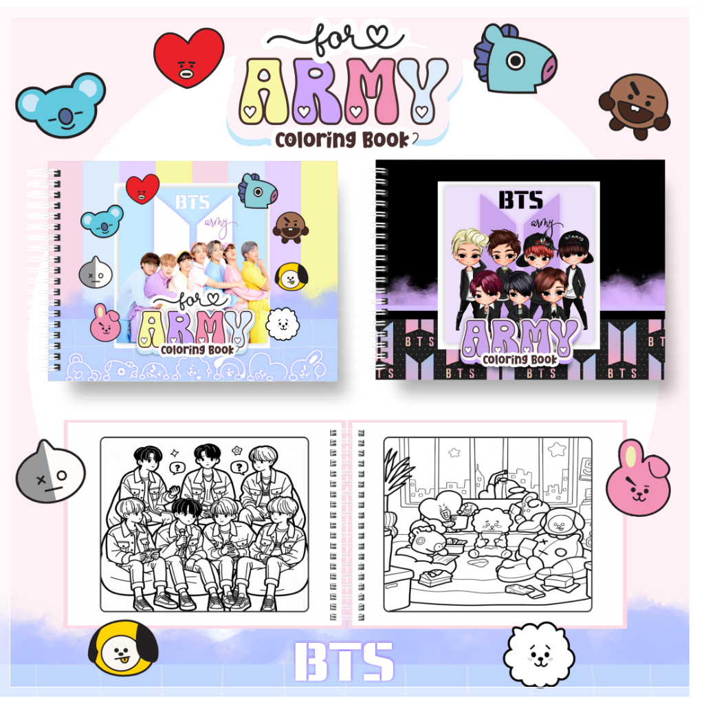 Livro de colorir BTS ARMY tamanho 15x21cm 50 folhas 120g capa dura