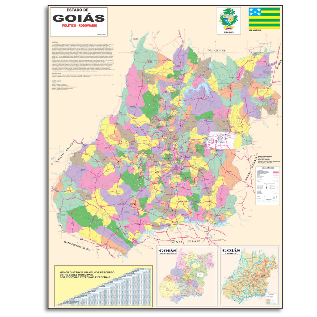 Mapa Estado De Goias Politico Rodoviario Turistico Poster Geográfico geografia