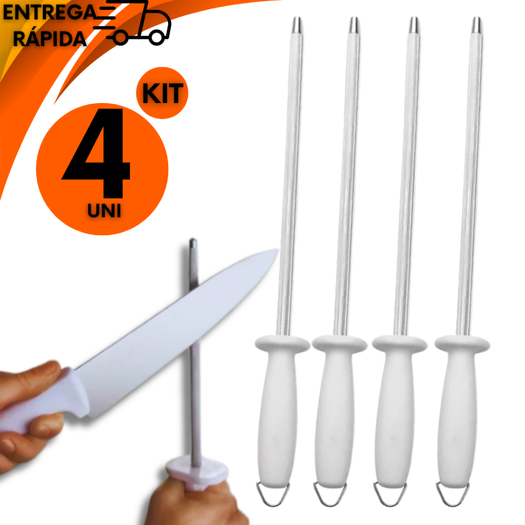 Jogo 04 Chaira Amolador De Faca Chaira Com argola Profissional 10 " 38cm Para Afiar Para Açougueiro e Cozinha Premium