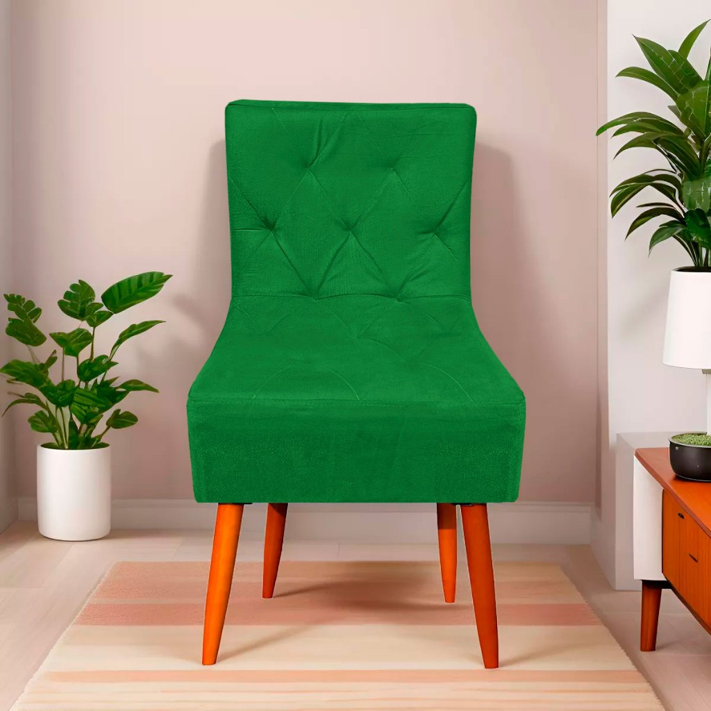 Cadeira Estofada Verde Decoração Para Escritório e Sala