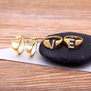 Anel feminino da moda com anel móvel  Anel de Abertura A-Z Letra  Iniciais Nome Alfabeto em banhado prata 925 e ouro 18k