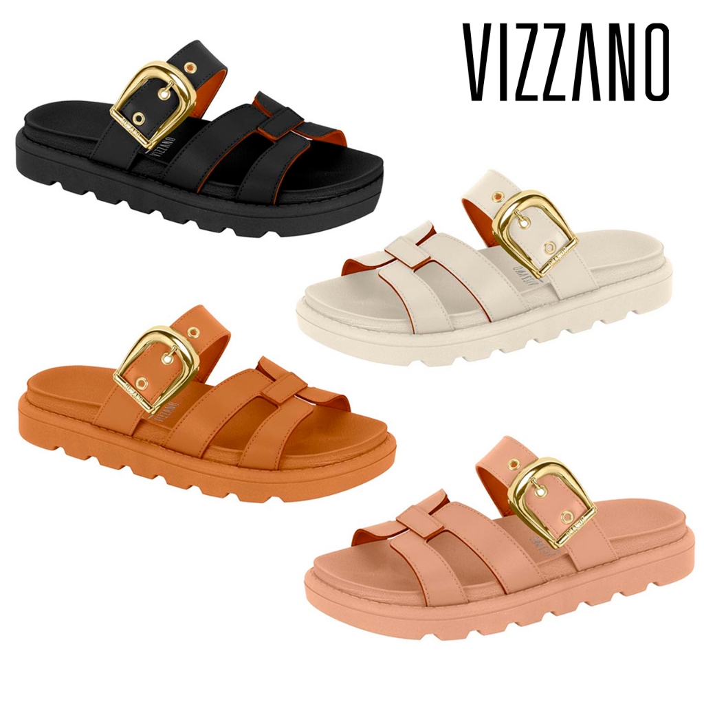 Sandália Papete Feminina Vizzano Rasteira Birken Flatform Tira em H Confortável Original