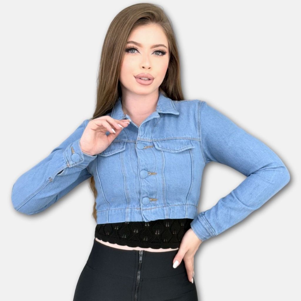 Jaqueta Jeans Claro Cropedd Feminina Sem Lycra Elastano Linha Premium Inverno