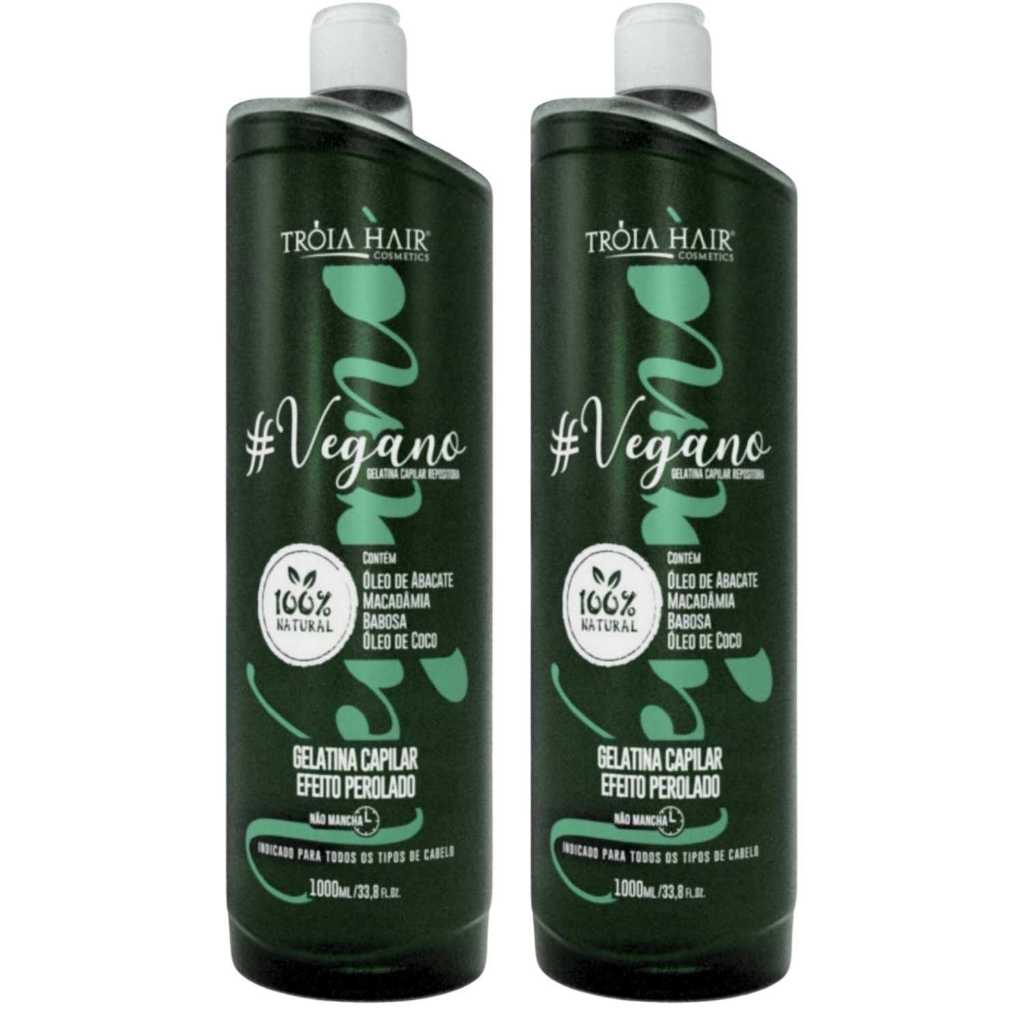 2 Ativo Vegano Gelatina Capilar Repositora - Troia Hair 1l Escova Progressiva