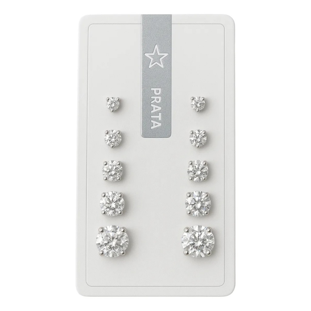 Kit Quíntuplo 05 Pares De Brincos Prata 925 Zircônia Redonda em Oferta na Shopee