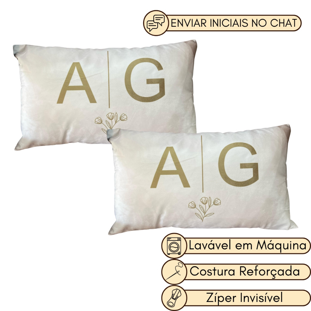 Kit com 02 Capas de Almofada Baguete de Inicial Letra Casal A-Z 50x30 cm de Veludo para Ca...