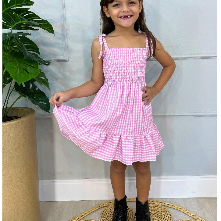 Vestido menina xadrez lastex soltinho estampado em Oferta na Shopee
