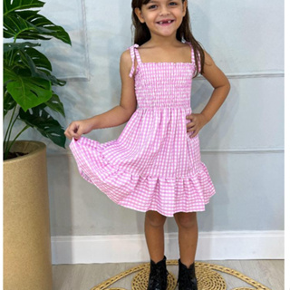 Vestido menina xadrez lastex soltinho estampado em Oferta na Shopee
