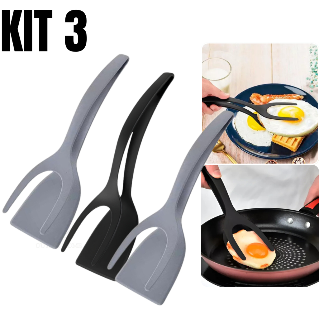 Kit 3 Espátula Pinça Pegadora 2 Em 1 Multifuncional Facilidade Cozinha em Oferta na Shopee