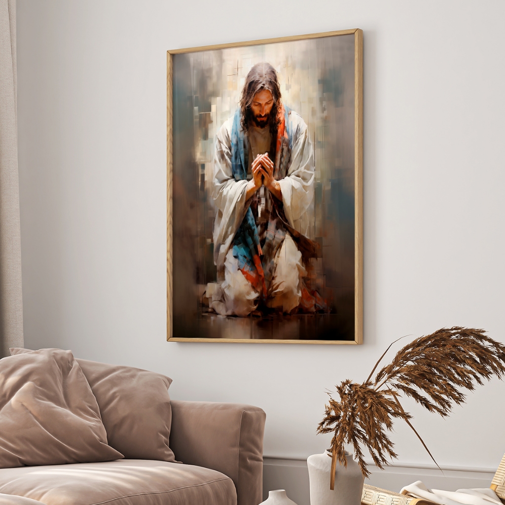 Quadro Decorativo Jesus Orando O Pai Nosso 1 Tela com Moldura 50x75cm ou 60x90cm para Sala Quarto ou Escritório · foto 2