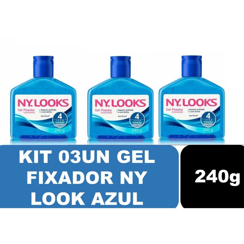 Kit 03un Gel Fixador 240g Ny Look Azul Fixação Mega Forte em Oferta na Shopee