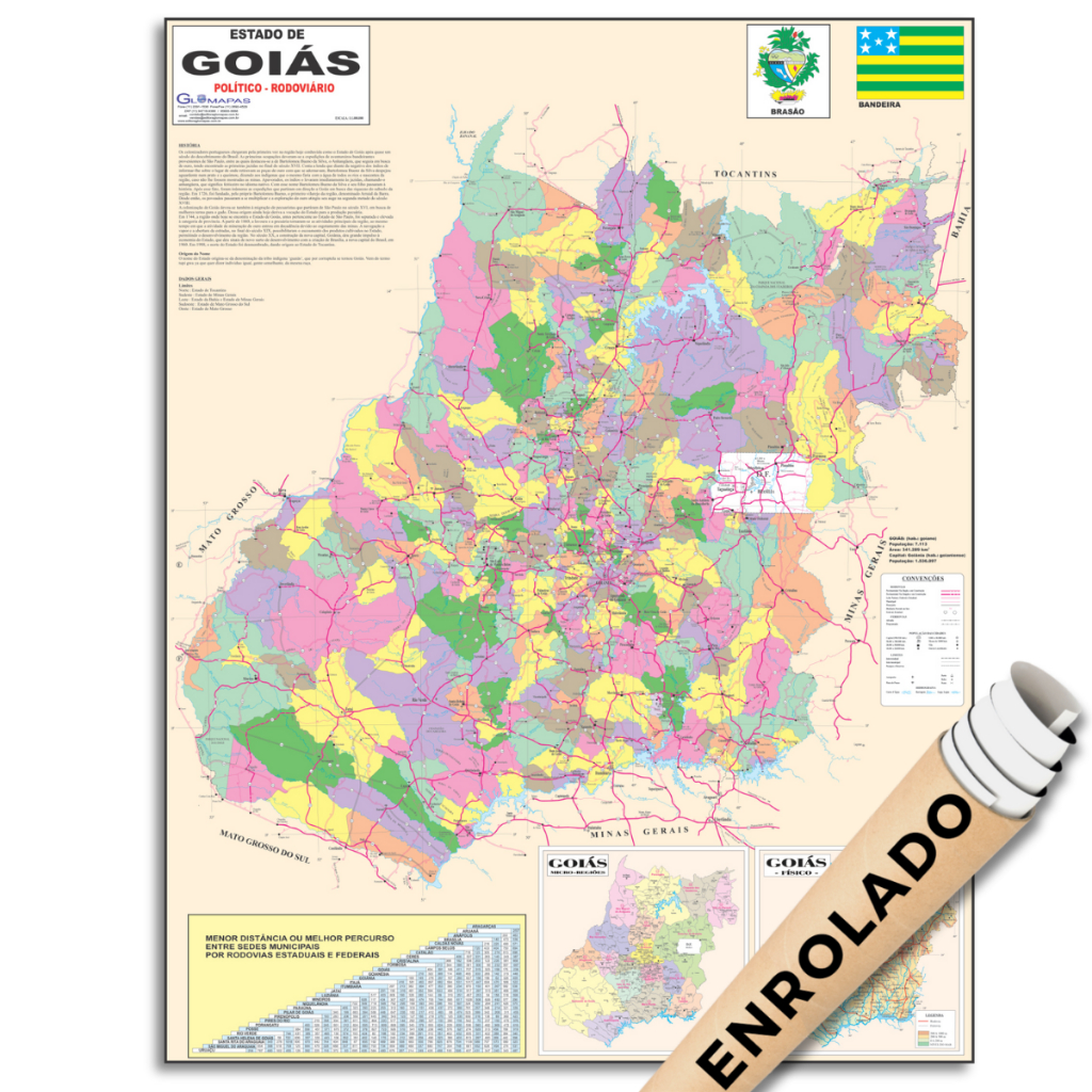 Mapa Estado De Goiás Politico Poster Geográfico Escolar Enrolado