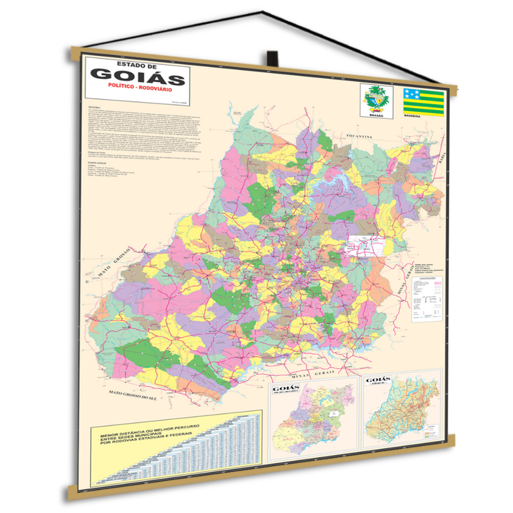 Mapa Estado Goias Politico Banner Poster Geográfico Escolar Rodoviário Guia