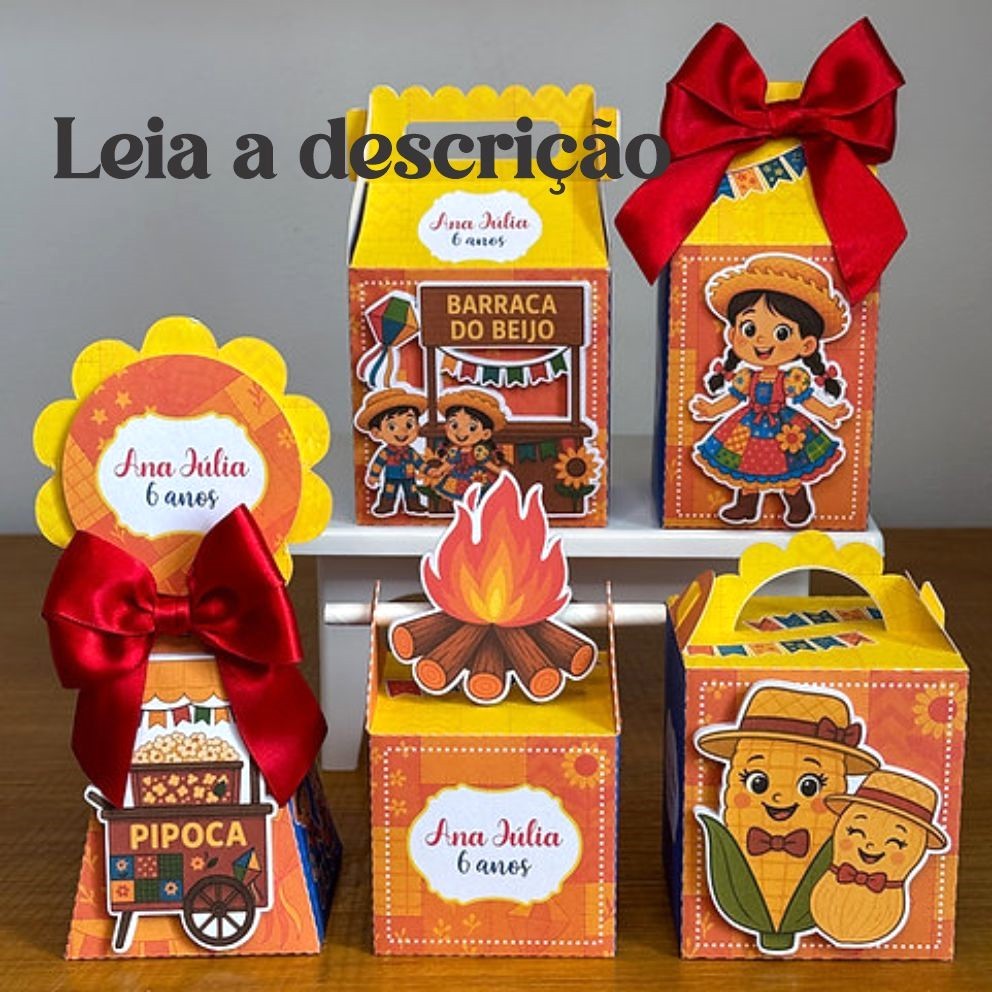 Kit PEGUE E MONTE festa junina menina | Lembrancinhas caixinhas personalizadas | festa Aniversário | Com ou Sem Aplique