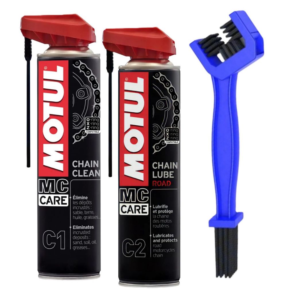Kit Motul C1 e C2 Limpeza e Lubrificação de Correntes + Escovinha em Oferta na Shopee