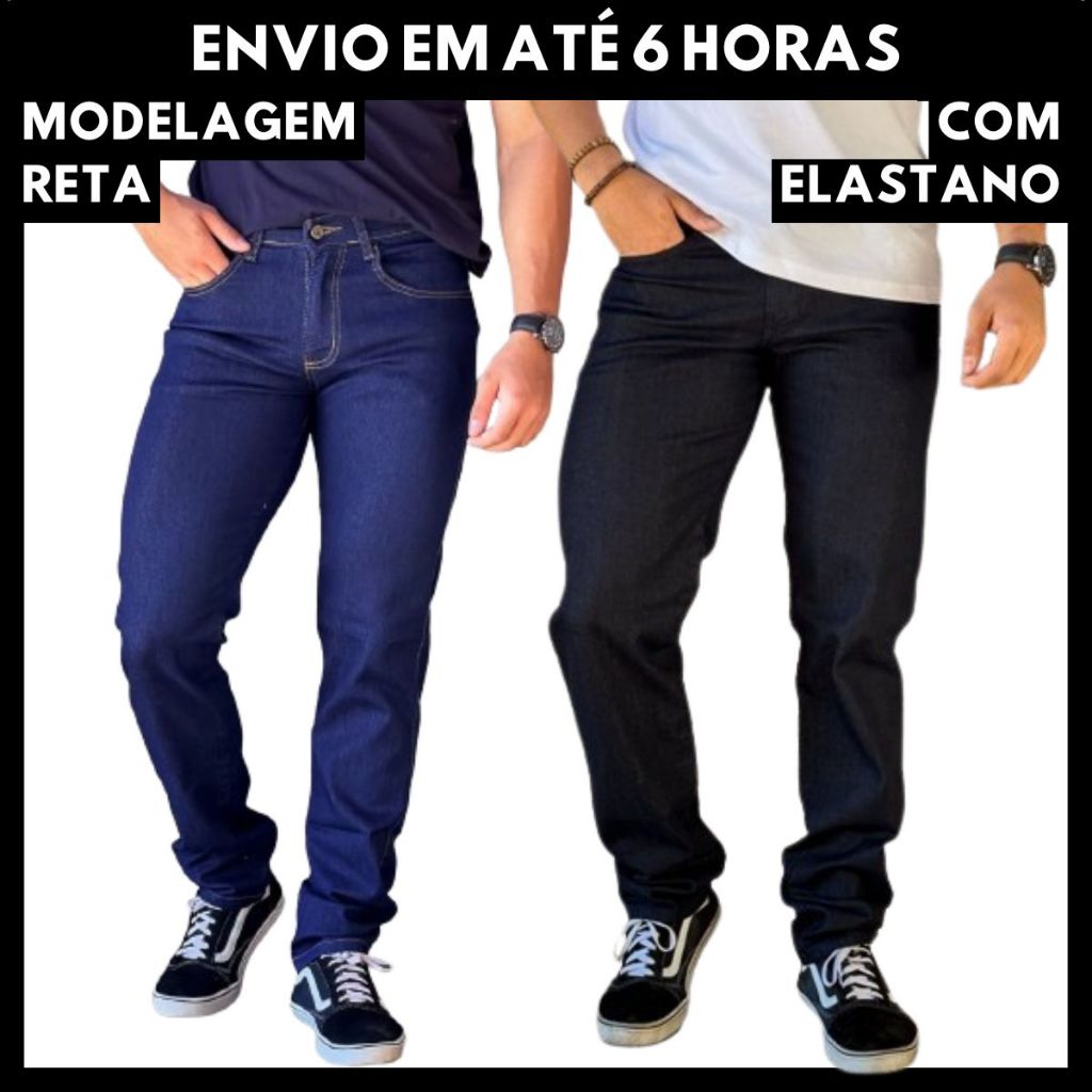 Calça Jeans Masculina Reta Elastano Básica Tecido Premium Tradicional Casual em Oferta na Shopee