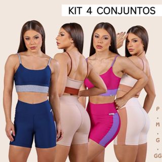 Leve 4 Conjuntos Fitness Curtos Femininos Estilo Conforto Zero Transparência em Oferta na Shopee