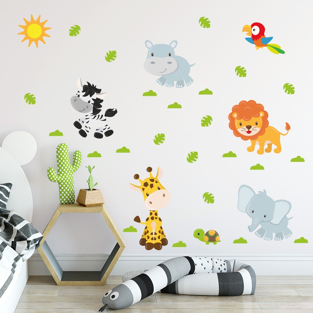 Adesivo de Parede Infantil Safari Animais Quarto Menina Menino Decoração Bebê - 306adn