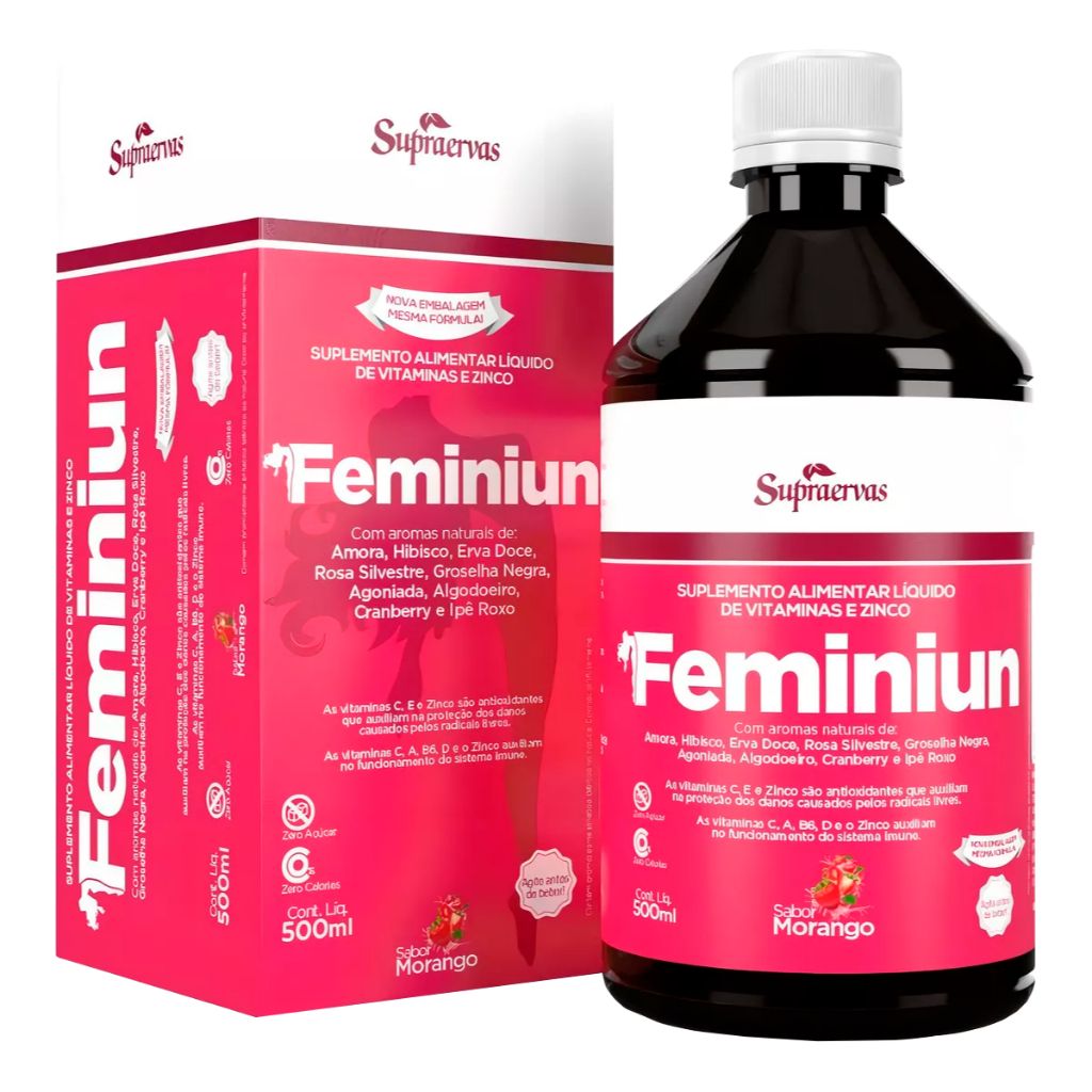 Femininum 500ml Suplemento Feminino em Líquido com Sabor Morango