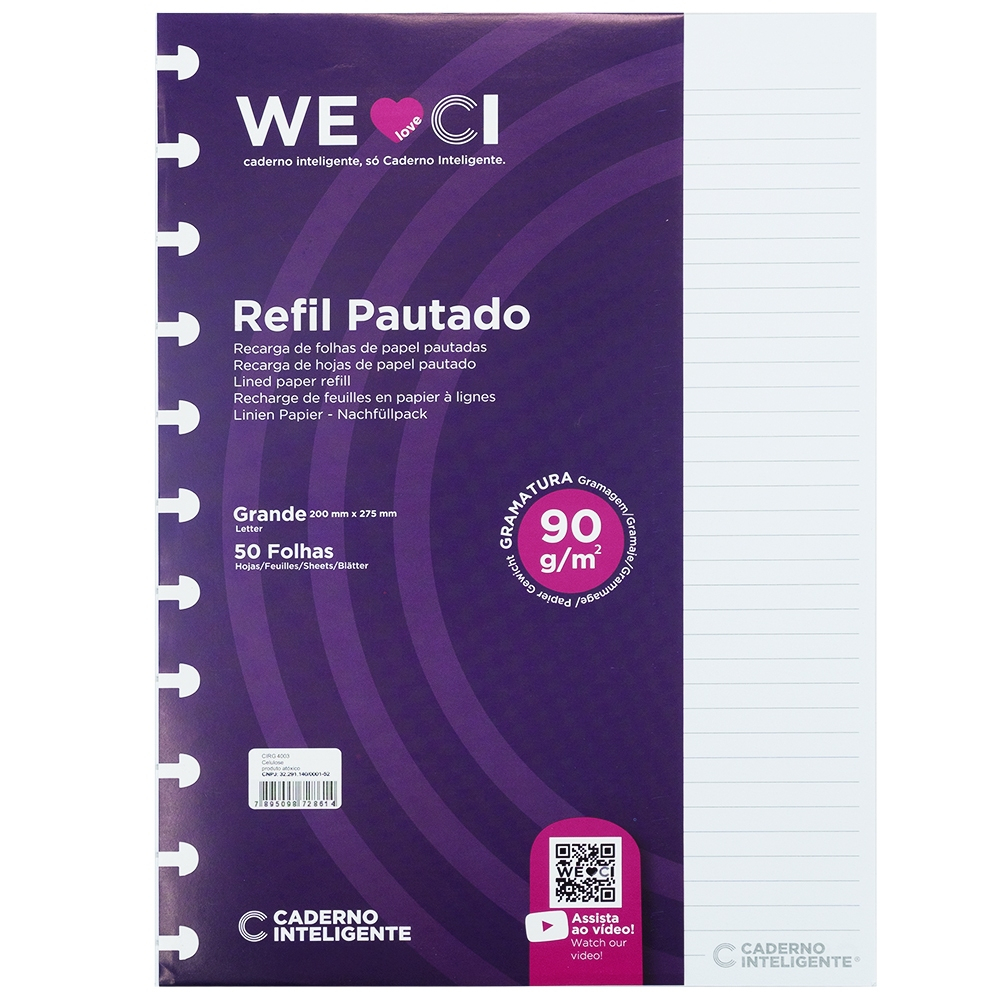 Refil Caderno Inteligente Pautado, Grande, 50 folhas 90g em Oferta na Shopee