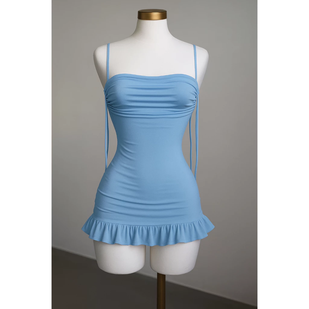 Vestido Curto Com Babado Franzido Alça Ajustável Suplex Premium ( Gabriela )