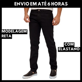 Calça Jeans Masculina Elastano Reta Lycra Tradicional Básica Tecido Premium Casual Trabalho Serviço em Oferta na Shopee