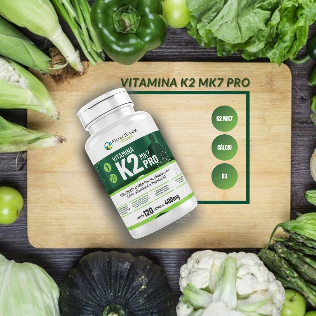 Vitamina K2 Pro + Cálcio e Vit. D3 400mg MK7 Menaquinona -7 120 Cáps -