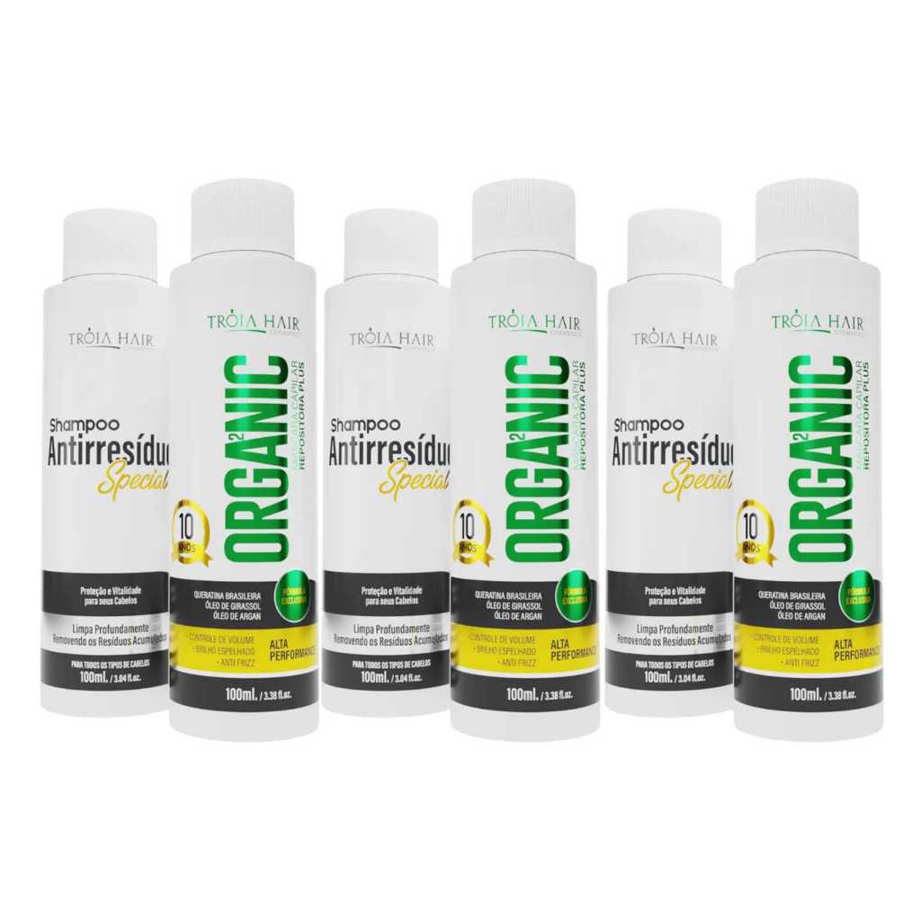 3 Kit Escova Progressiva Semi Definitiva Organic 100ml Tróia